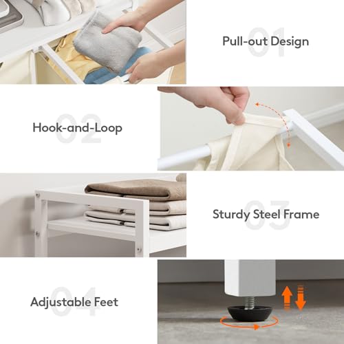 Lifewit Laundry Hamper 4 Section, 168L Pull out Laundry Clothes Basket Organizer with Large Top Shelf and 4 Removable Bags and Handles for Laundry Room Bedroom Bathroom, White with Shelves - color: White, style: Laundry hamper with shelves