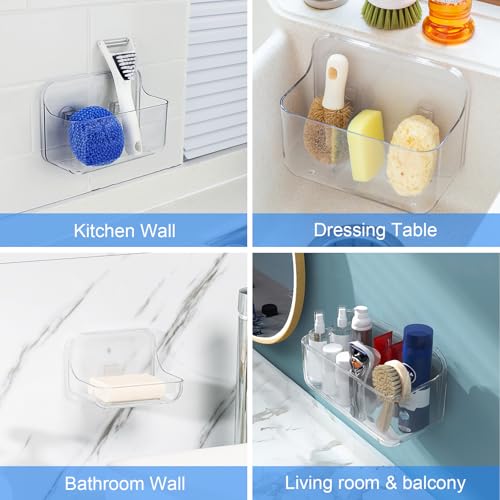 Diesisa 3pc Acrylic Wall Mount Organizer, Adhesive Clear Shower Caddies,Acrylic Soap Basket for wall,No Drilling Hang Walls,with Self Adhesive Tape, for Bathroom, Kitchen, Living Room - color: Clear - 3 Baskets