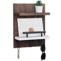 Key Holder Wall Mount, Key Holder With 2 Display Shelf, 3 Hooks for Key, Coat, Dog Leash, Key Hanger with Hook for Mail, Potted Plant, Farmhouse Mail Holder, Entry Way Organizer (Brown & White) - color: Brown & White