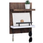 Key Holder Wall Mount, Key Holder With 2 Display Shelf, 3 Hooks for Key, Coat, Dog Leash, Key Hanger with Hook for Mail, Potted Plant, Farmhouse Mail Holder, Entry Way Organizer (Brown & White) - color: Brown & White