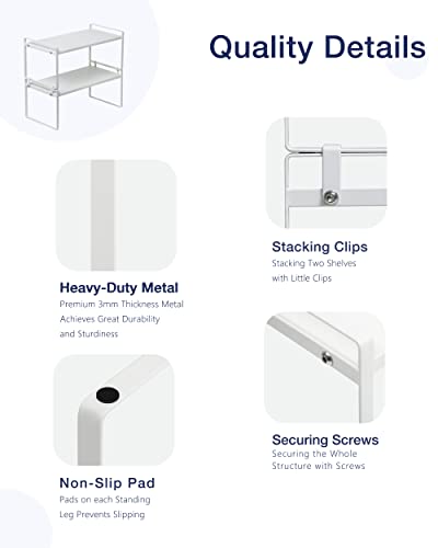Nxconsu 2Pack Cabinet Shelves Stackable Shelf Organizer Rack Riser for Kitchen Cabinet Pantry Cupboard Counter Countertop Home Organization Storage Space Saver Heavy Duty Metal Nonslip White - color: White, size: 16.1’’W × 8.3’’D × 7.3’’H