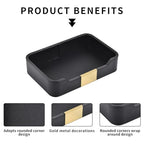 Luxury Leather Valet Tray Desktop Storage Organizer,Bedside Vanity Catchall Tray Nightstand Caddy Holder for Cosmetic,Jewelry,Watch,Keys,Phone,Wallet,Remote Controller,Pen,Black - color: Black
