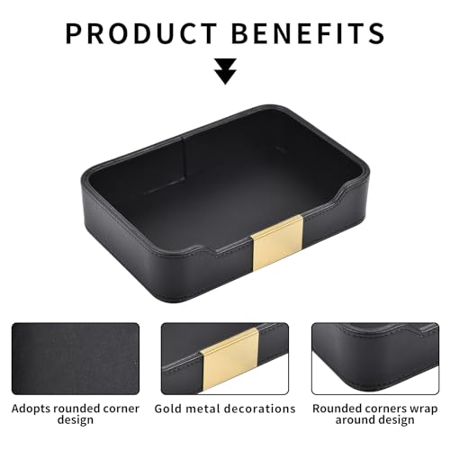 Luxury Leather Valet Tray Desktop Storage Organizer,Bedside Vanity Catchall Tray Nightstand Caddy Holder for Cosmetic,Jewelry,Watch,Keys,Phone,Wallet,Remote Controller,Pen,Black - color: Black