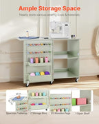 VEVOR Folding Sewing Table, Multipurpose Sewing Machine Table with Compact Design, Wheels, Wooden Pegs, Storage Trays and Shelf, Magnetic Door Lock, Craft Station and Side Desk for Home, Light Green - size: Green w/o Cabinet