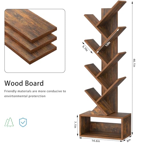 SHEEPAM 9 Tier Tree Bookshelf,Christmas Green Bookcase for Narrow Space, Storage Organizer Floor Standing Bookshelves for Books, Tall Book Case for Home Office, Living Room, Bedroom - color: Retro Brown, size: 9 Tier