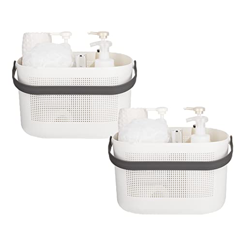 UUJOLY Plastic Storage Baskets with Handles, Shower Caddy Shelf Organizers Basket for Bathroom, Kitchen, Dorm Room, Grey, 2 Pack - color: Grey, size: 2 Pack