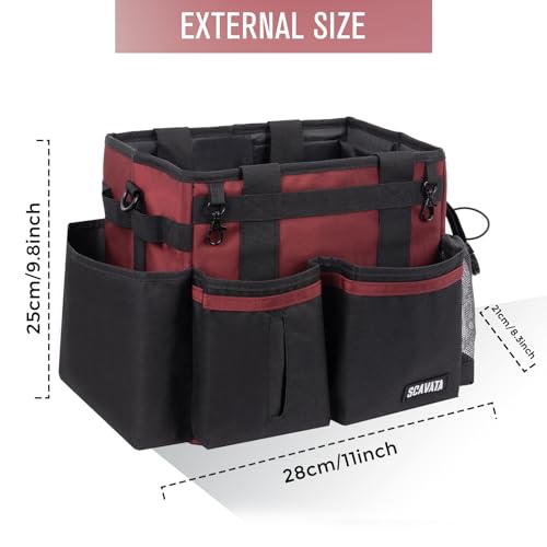 SCAVATA Compact Wearable Cleaning Caddy, Small Cleaning Caddy Supplies Organizer with Handle & Shoulder Straps for Housekeepers, Under Sink & Car Cleaning Tool Organizers Bag (AncoraRed) - color: AncoraRed
