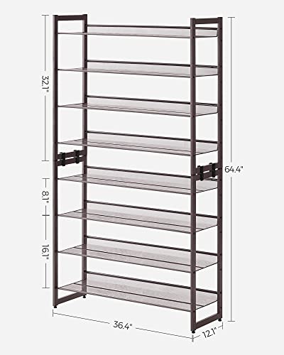 SONGMICS Shoe Rack, 8-Tier Shoe Organizer, Metal Rack for Garage, Set of 2, 4-Tier Stackable Shelf, with Adjustable Flat or Angled Shelves, 32-40 Pairs, Bronze ULMR08A - color: Bronze, size: 8 Tiers (36.4"W)