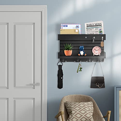 Key Holder for Wall Decorative Wall Mounted Mail Holder with 4 Key Hooks, Wooden Key Rack Mail Sorter Organizer, Double Shelf Key Hanger Mail Key Organizer, Rustic Home Decor for Entryway Hallway