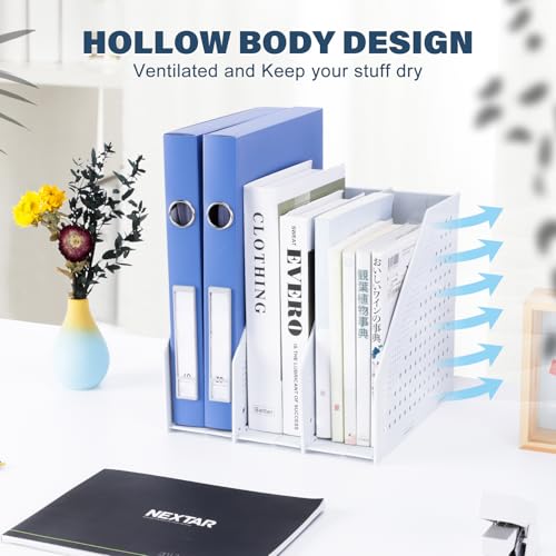 FRETONBA Collapsible Magazine File Holder with 3 Vertical Compartments Foldable Binder Holder for Desk Binder Storage Organizer Plastic Magazine Holders for Shelf, Light Gray - color: Light Grey, size: 3 Compartments - 1Pcs