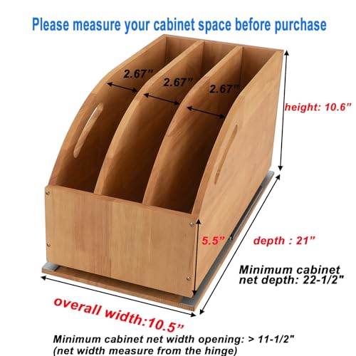 DINDON Pull Out Cabinet Organizer for Pans, Pot lid, Cookie Sheet, Cutting Board, Baking Tray, Slide Out Kitchen Cabinet Storage Organizer, 10.5''W X 21"D X 10.6"H, Wood - size: 10.6"H