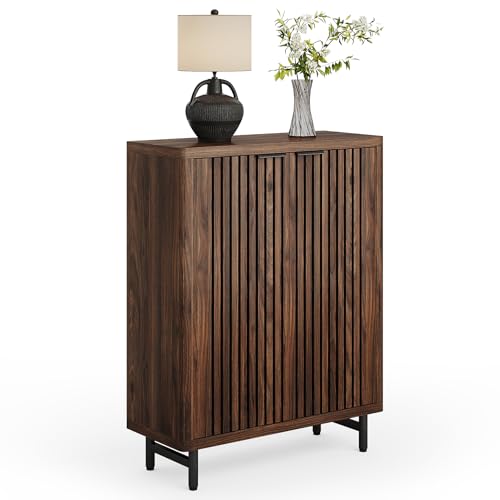 LITTLE TREE 6-Tier Shoe Cabinet with Doors for Up to 24 Pairs, Large Wooden Shoe Storage Cabinet with Adjustable Shelves, Retro Freestanding Shoe Organizer Cabinet for Entryway, Hallway, Dark Walnut - color: Dark Walnut