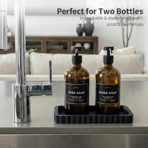 Small Silicone Bathroom Vanity Tray, Sink Caddy for Dish Soap Dispenser, Sponge Holder for Kitchen Sink, Rectangle Bathroom Countertop Organizer for Perfume, Jewelry, Candle (7.9” * 4”, Black) - color: Black, size: 7.9" x 4" x 0.7"