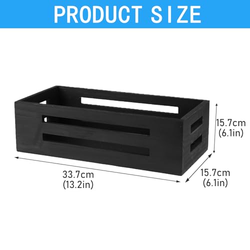 Toilet Paper Storage Box with Handles, Wooden Wicker Toilet Tank Basket, Bathroom Basket Organizer for Countertop, Decorative Wicker Bins for Bathroom or Guest Room-Black - color: Black