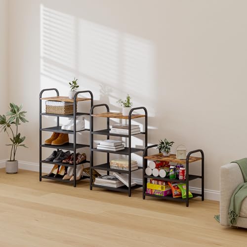 5-Tier Shoe Rack, with Heavy-Duty Metal Grid, Rustic Wooden Top, & Metal Guardrails - Transform Your Space with Style and Functionality Living Room, Kitchen, Bedroom, Garage, & Bathroom - size: 17.32" X 10.24" X 29.13"