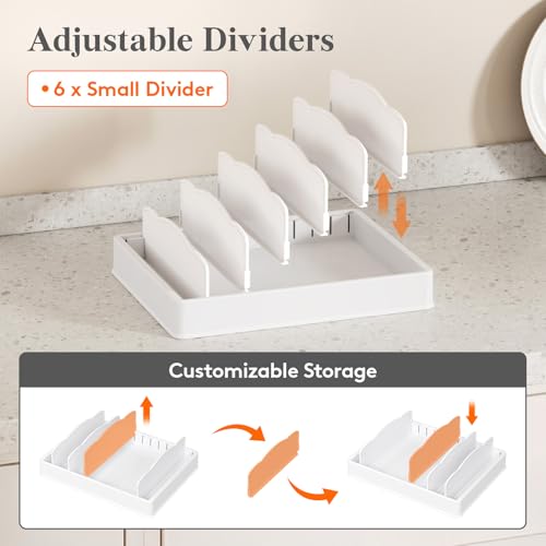 Lifewit Kitchen Cabinet Organizer for Food Contanier Lid, Lid Holder with 6 Adjustable Dividers & 7 Sections for Pantry Organizers and Storage, Home Drawer Organization, Large, 13" x 10" - size: Large(13" x 10")