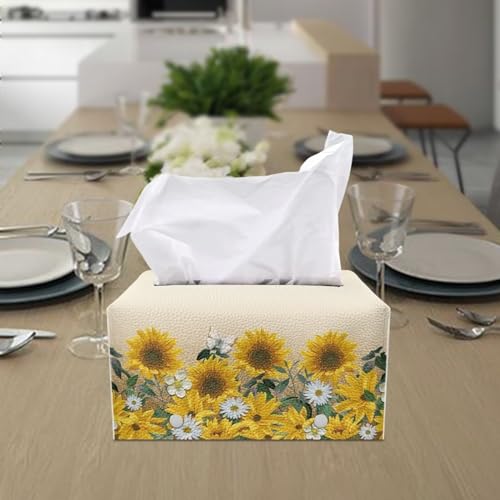 Sunflower Daisy Rectangle Tissue Box Cover Modern PU Leather Rectangular Tissue Box Waterproof Tissue Cover Decorative Holder Organizer for Bathroom Vanity Countertop - color: Sunflower Daisy 1