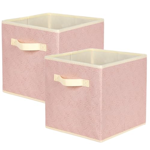ShellKingdom Storage Bins, Foldable Fabric Storage Cubes with 3D Embossed Rose Pattern, Cloth Organizer Drawer For Closet And Toys, 10.5 X 10.5 X 11 inch, 2 Pack (Light Pink) - color: Light Pink