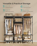 SONGMICS Clothes Rack,72 Inch Large Capacity Portable Closet, Heavy Duty Wardrobe Closet Organizer with Hanging Rails and Shelves, Total Load 330 lb, Easy Assembly, for Bedroom, Black URDR211B01 - size: 72"L x 17.7"W x 74.8"H