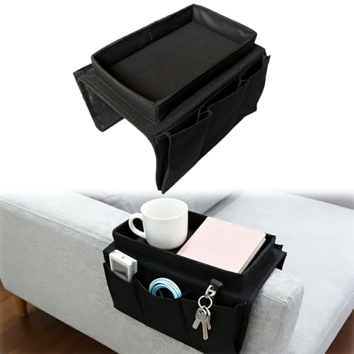 Sofa Armrest Organizer with Cup Holder,No-Slip,1 Large Pockets and 3 Small Pockets,Storage Pockets Bag for TV Remote,Cellphone,Drinks,Pen,Magazine,Snacks