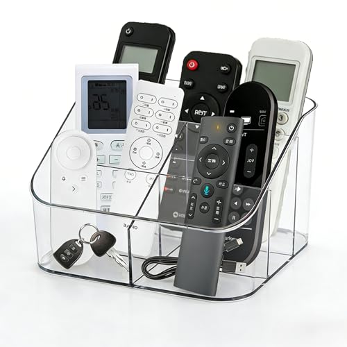 Remote Control Holder, Clear Plastic Remote Caddy for Desk and Nightstand Storage, Space-Saving Desk Organizer with See-Through Design for Living Room and Desk Accessories, 5 Compartments - size: 5 Slots