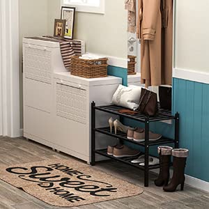 Dranixly Shoe Rack, 3-Tier Bamboo Stackable Shelf Storage Organizer, Stand for Closet, Entryway, Hallway, Bathroom and Living Room（Black） - color: Black, size: 3 Tier