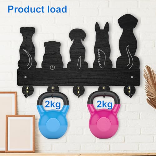 MAYJOYDIY Dog Coat Rack Wall Mount 11.87.9inch 5 Style Key Holder for Wall Decorative Wood Black Key Rack Hanger Organizer 5 Alloy Hooks for Leash Wall Art Decor Dog Lover Gift - color: Dog