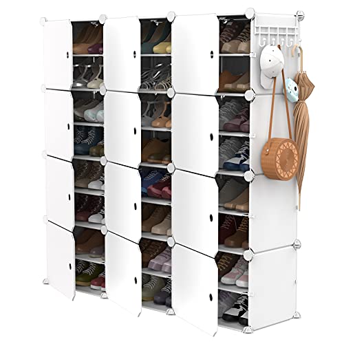 VTRIN Portable Shoe Rack Organizer 48 Pair Tower 4 Tiers for Entryway Shelf Storage Stand for Heels Boots Slippers Cabinet Narrow Standing Stackable Space Saver White - color: White+white Door