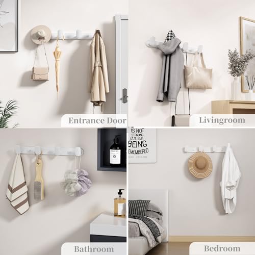 Coat Rack Wall Mount White, 4 Hooks Rack Metal Coat Hanger Wall for Hanging Hat Purse and Robes, Towel Hook for Bathrooms and Entryway (1 Pack) - color: White, size: Round 4 Hooks 1 Pack