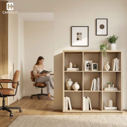 CAPHAUS Sturdy Room 13-Inch Cube Storage Organizer Shelf, with Extra Thick Exterior Edge, Open Storage Shelf Divider, Bookcase, 9-Cube, Natural Oak - color: Natural Oak, size: 9 Cube