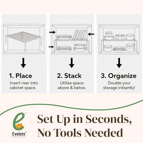 Evelots Wire Rack Cabinet Shelf Organizer -2 Pack Sturdy Metal Cabinet Riser Shelf - Double Space-Great for Kitchen, Freezer, Pantry -Rustproof - color: White - Regular, size: Set of 2