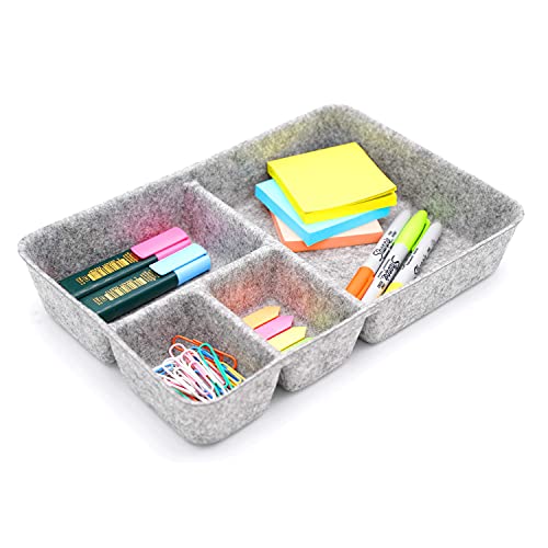 Welaxy Junk Drawer Organizer bin 4 Compartments Office Organizers Bins Felt Trays Drawers 2 dividers Multi-Purpose Storage (Grayx2) - color: Grey x 2