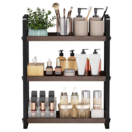 HNRLOY Bathroom Counter Organizer,Bathroom Countertop Organizer,Counter Shelf,Countertop Storage,Organization and Storage,Makeup Shelf,Sink Caddy(Brown 3 Tier) - color: Brown 3 Tier