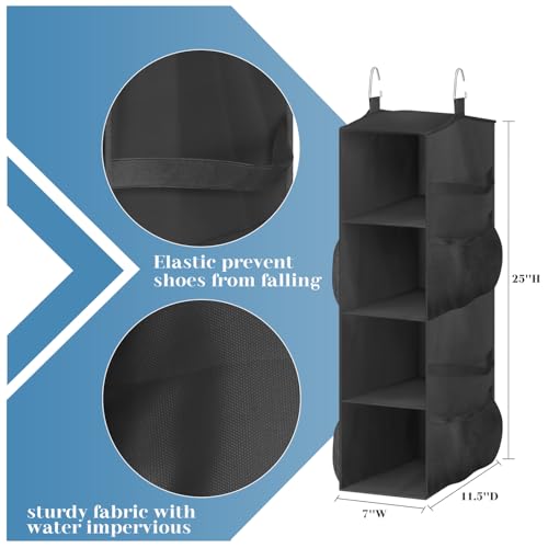 SLEEPING LAMB Short Hanging Shoe Organizer for Closet Storage with Mesh Side Pockets Holds 8 Pairs, Hanging Shoe Rack Hanger RV, Camper, Black - color: Black, size: 25''