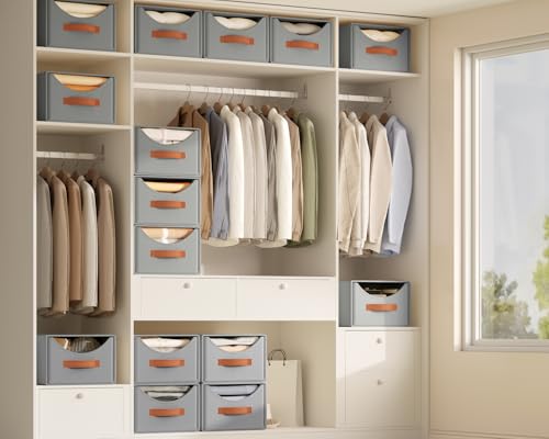 Homsorout Stackable Storage Drawers - Collapsible Storage Bins with Drawers, 4 Pack Closet Shelf Organizer Basket, Fabric Pull Out Organizer for Bedroom, Living Room, Dorm, Grey - color: Gray, size: 13.7 Inch. - 4 Pack