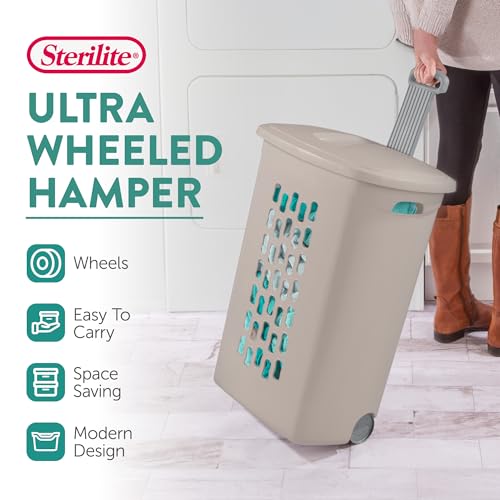 Sterilite 3-Pack Ultra Wheeled Hamper, Plastic Rolling Laundry Basket, Gray Pumice - Portable Clothes Carrier with Flip-Top Lid and Retractable Handle for Home, Apartment, and Dorm - color: Gray Pumice