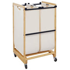 STO STO 2-Section Laundry Sorter with Bamboo Frame, Rolling Laundry Hamper Basket with Removable Bags and Lockable Wheels, Laundry Cart for Clothes Storage in Bedroom & Laundry Room, Beige - size: 2-Section