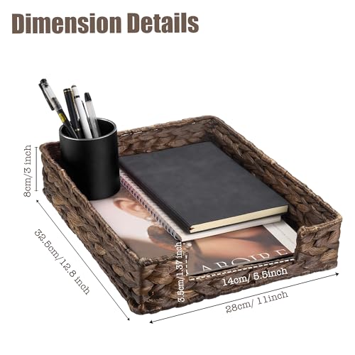 Set of 2 Water Hyacinth Letter Tray for A4 File Desk Mail Letter-Size Paper, Basket Woven Organizer, Magazine Files Storage, Office Document Organizer and Storage, Coffee - color: Coffee-2pack