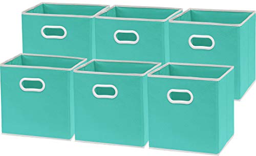 Simple Houseware Foldable Cube Storage Bins with Handles, 11-Inch, Turquoise, 6-Pack, Fabric Cubes Organizer for Closet or Shelves - color: Turquoise