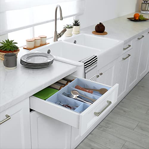 Simple Houseware Drawer Organizer Tray with 9 Adjustable Compartments, Blue - color: Blue, size: 1 Pack