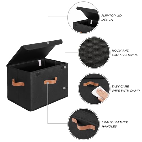 GRANNY SAYS Black Storage Bins with Lids, Decorative Storage Boxes with PU Handles, Linen Closet Organizer, Storage Baskets for Shelves, Fabric Storage Bins for Clothes, Extra Large - color: Black, size: Extra Large-2 Pack