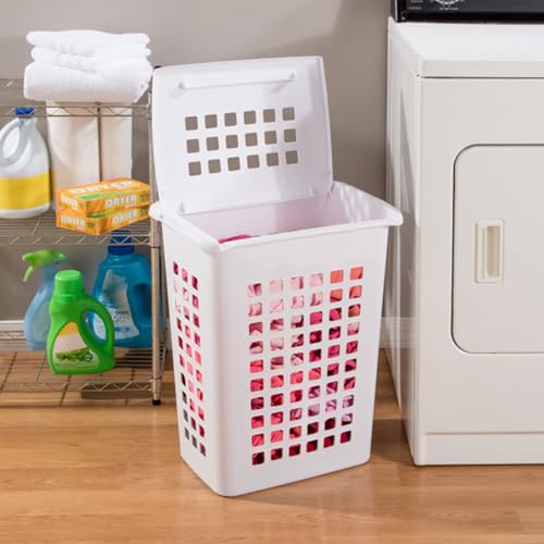 Sterilite Rectangular LiftTop Laundry Hamper with Lid, Handles to Easily Carry Clothes Between the Laundry Room and Bedroom, Plastic, White, 16-Pack - size: 16 Pack