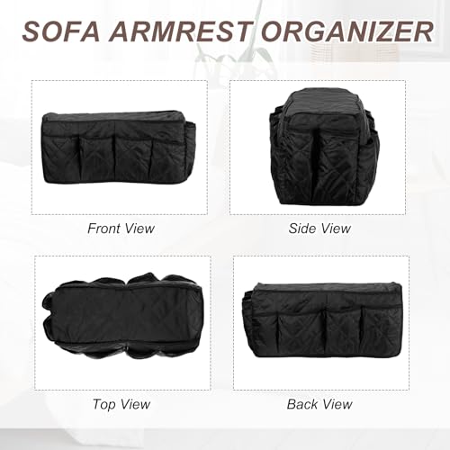 uxcell 2 Pcs Recliner Armchair Caddy, Couch Armrest Organizer with 14 Pockets for Bedside Sofa Remote Control Holder Magazine Phone Book Glasses (Black, 20" x 7" x 9") - color: Black