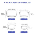 Vtopmart 4 Pack Glass Bowls with Lids (1, 2, 4, 7 Cup), Food Storage Containers, Meal Prep and Leftovers Keeper, Lunch Container, Microwave, Dishwasher & Freezer Safe