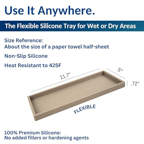 Spacewiser Countertop and Vanity Tray - 11.7" Silicone Bathroom Tray, Flexible Dish Soap Holder for Kitchen, Bathroom Counter Organizer, Shower Toilet Tank Trays Décor Accessories, Sink Makeup Mat Oil - color: Coastal Sand, size: Large 11.7”