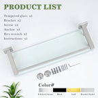 Alise Bathroom Glass Shelf with Stainless Steel Railing, Brushed Nickel Small Tempered Glass Floating Wall Shelf Over The Toilet, 16 inch - color: Brushed Nickel, size: 16 Inch