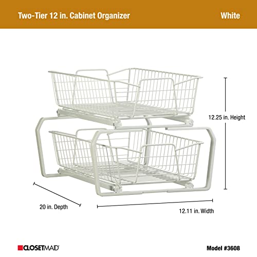 ClosetMaid 11 in. Pull Out Cabinet Organizer, 2 Tier, Heavy Duty, Slide Out Pantry Shelves Drawers for Kitchen, Bathroom, White - color: Two-tier, size: 11-Inch Two Tier