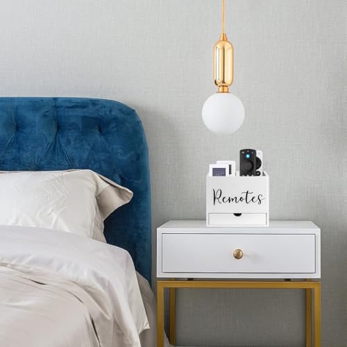 Remote Control Holder, 2 Slot TV Remote Holder& Desk Organizer with Drawers, Remote Organizer Caddy for Table, Wooden Remote Box for Nightstand,Media Storage Box for Living Room, Bed (White) - color: White-2 Slot