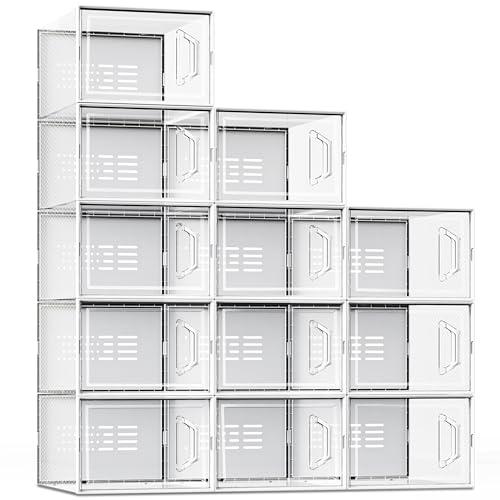 SEE SPRING X-Large Shoe Storage Box Fit Size 11, Clear Plastic Stackable Shoe Organizer for Closet, Space Saving Sneaker Shoe Rack Containers Bins Holders for Entryway, 12 Pack Clear - color: Clear, size: X-Large Fit Size 11