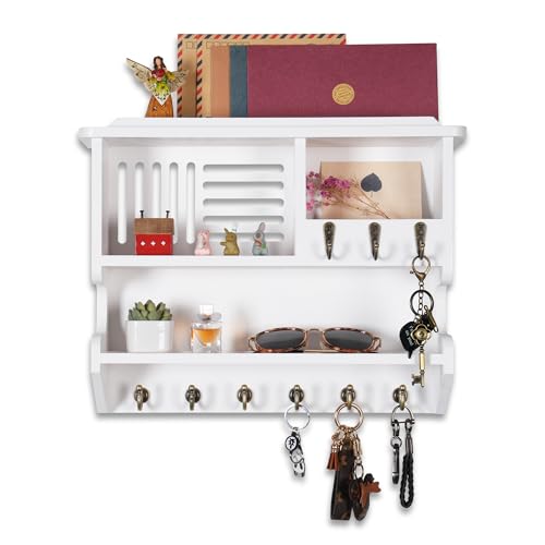 Key Holder for Wall, Mail and Key Holder for Home Decor, Key and Mail Holder for Wall with Key Hooks, White - color: White
